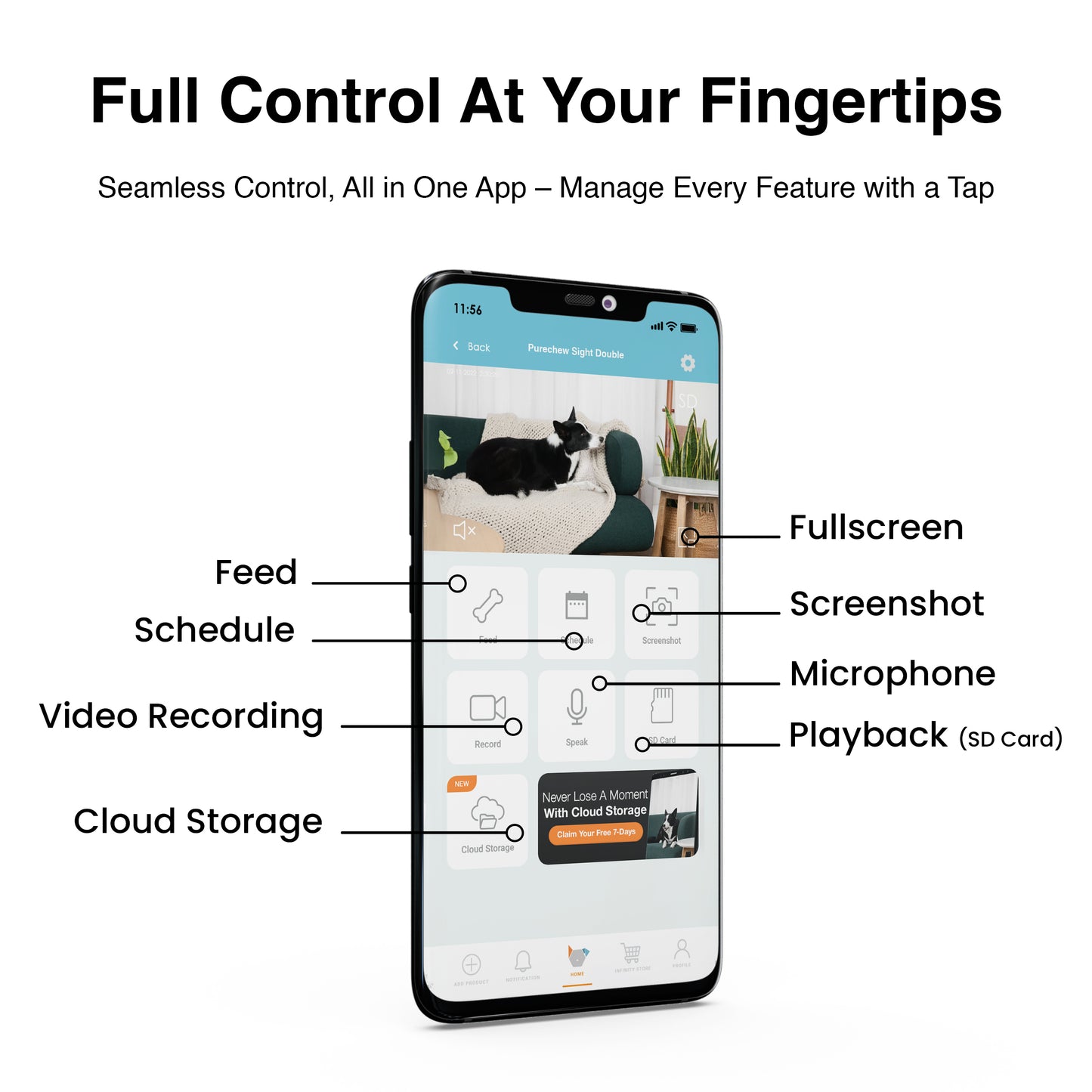 Purechew Sight Double Automatic Pet Feeder HD Camera Feeder with Double Bowls for Cats and Dogs