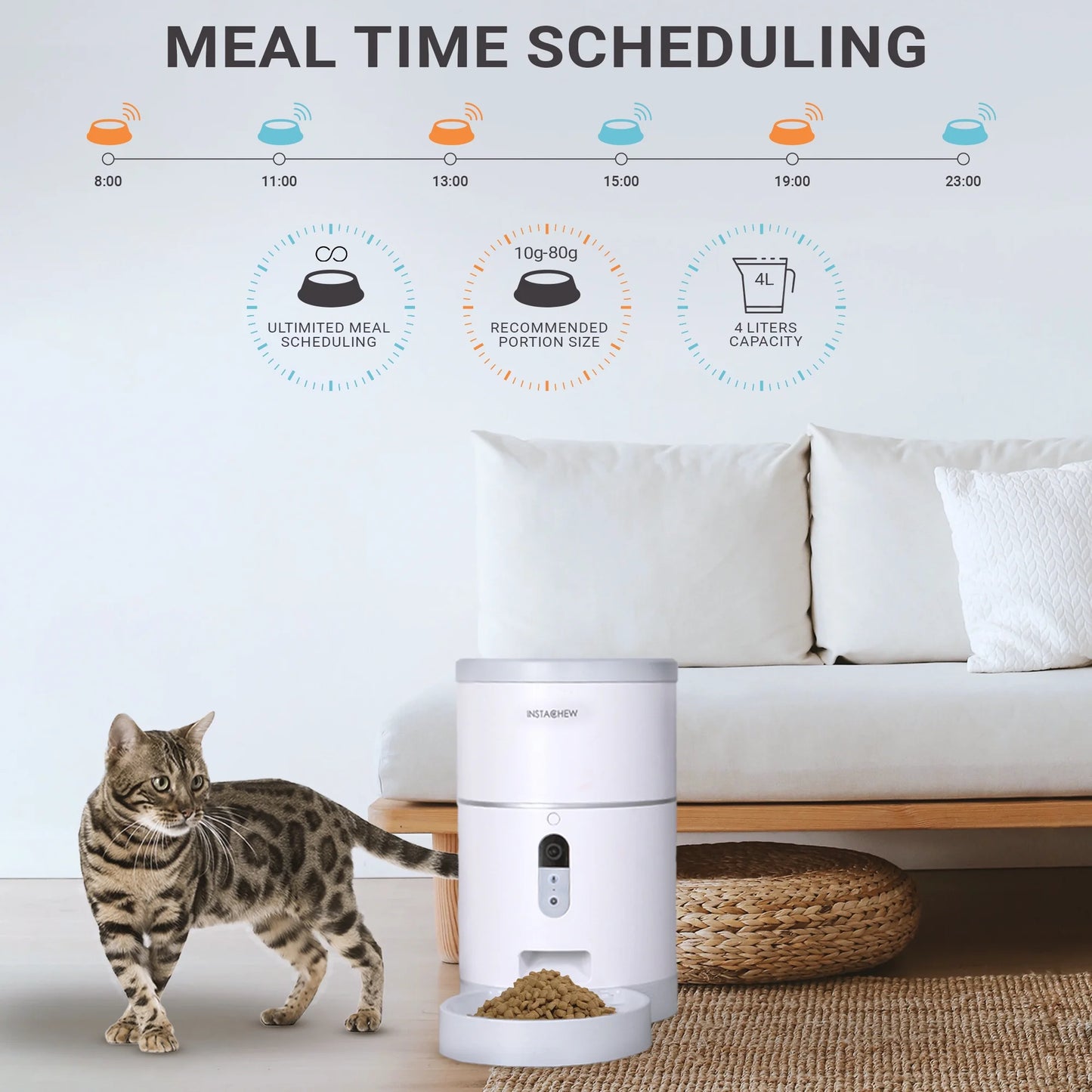 Purechew Automatic Pet Feeder with HD Camera, Smart Food Dispenser for Cats and Dogs, Portion Control, Programmable Treat Dispenser with Video Recording