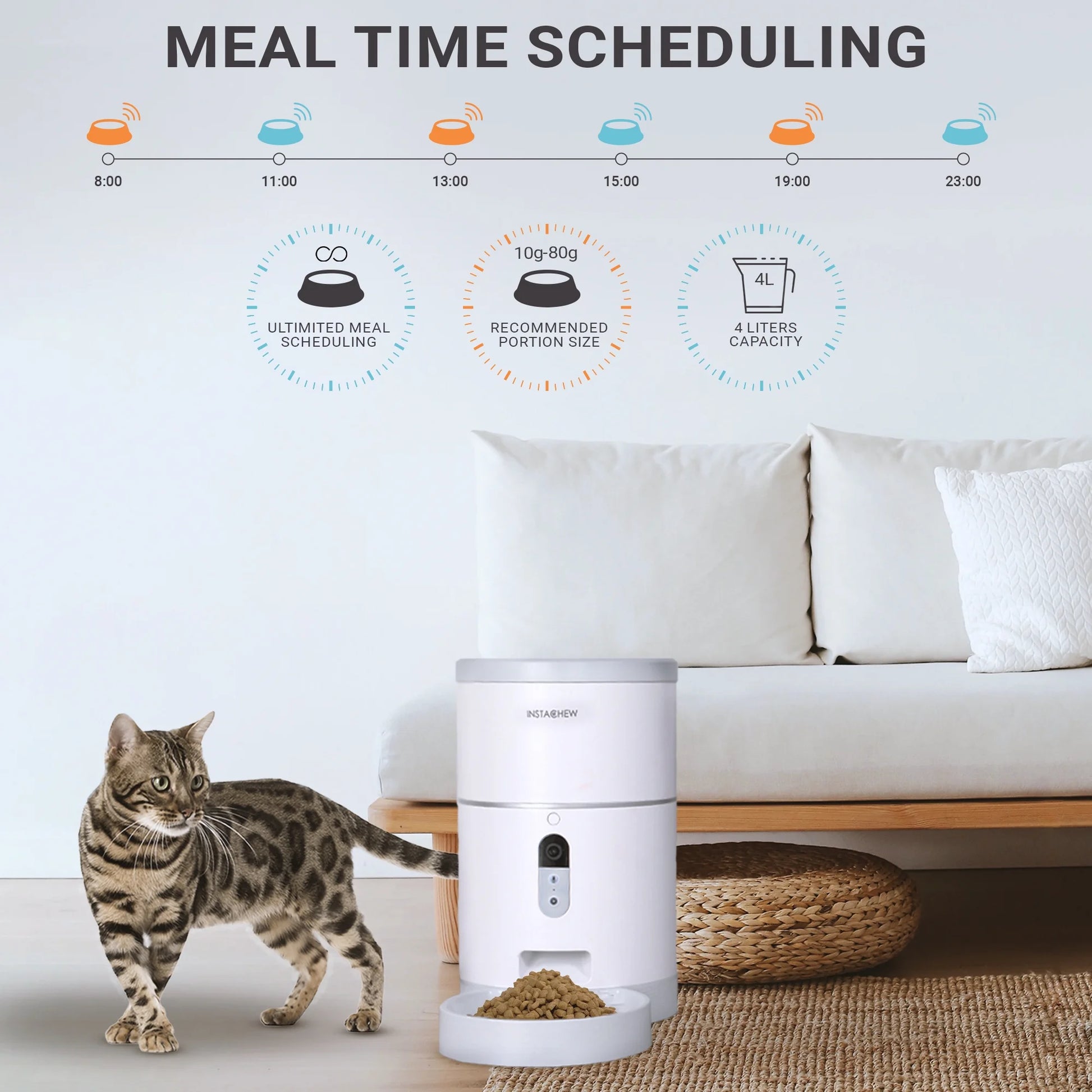 Purechew Automatic Pet Feeder with HD Camera, Smart Food Dispenser for Cats and Dogs, Portion Control, Programmable Treat Dispenser with Video Recording