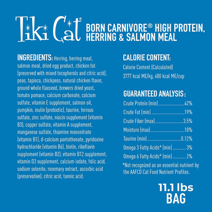 Tiki Cat Born Carnivore High Protein Dry Cat Food, Herring & Salmon Meal, 11.1 Lbs. Bag